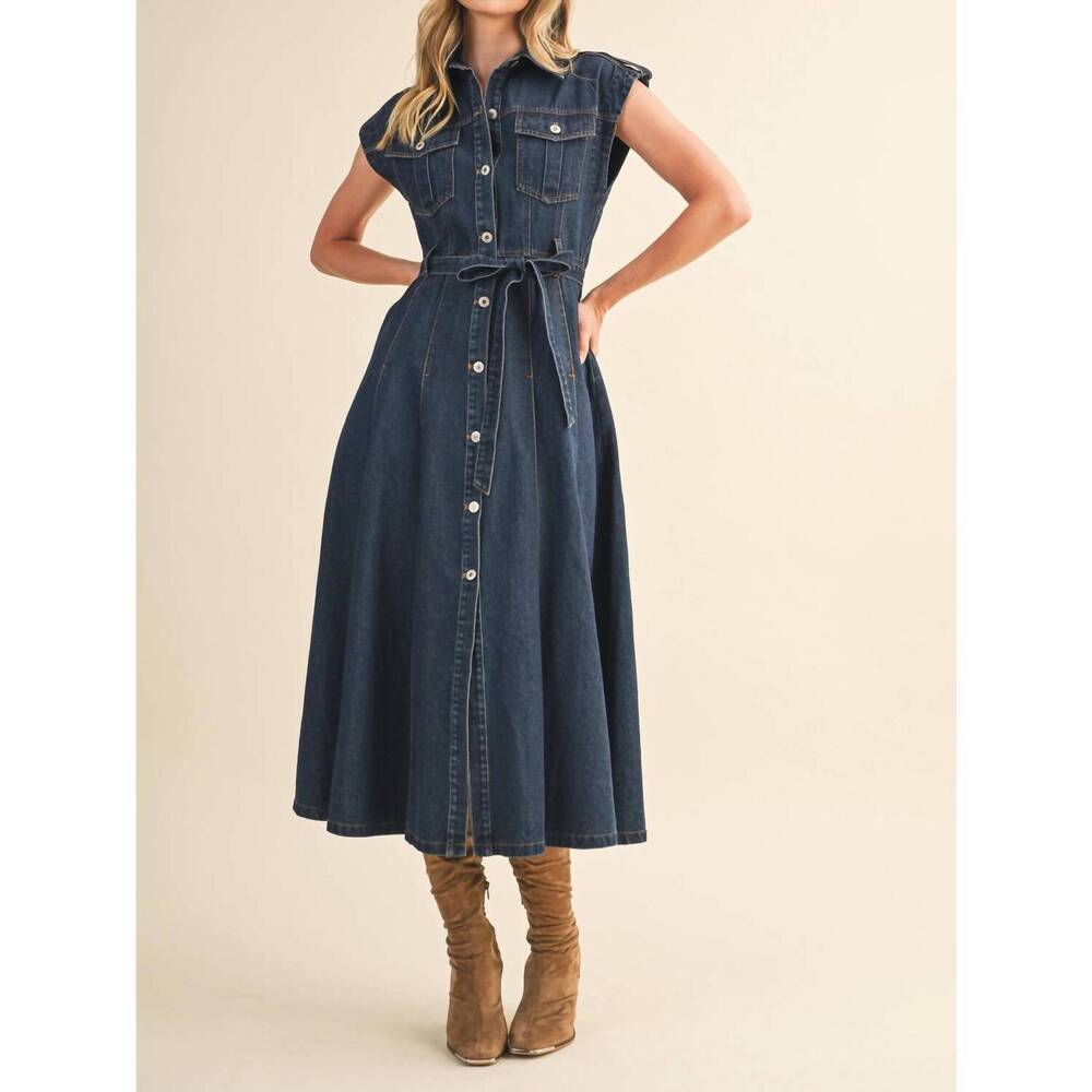NEW KLESIS denim midi dress in blue